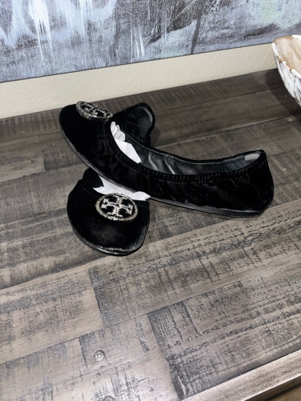 Tory Burch black velvet Reva ballet flats SZ 8 - Picture 8 of 8